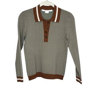 Veronica Beard Brown and Cream Houndstooth Polo Sweater